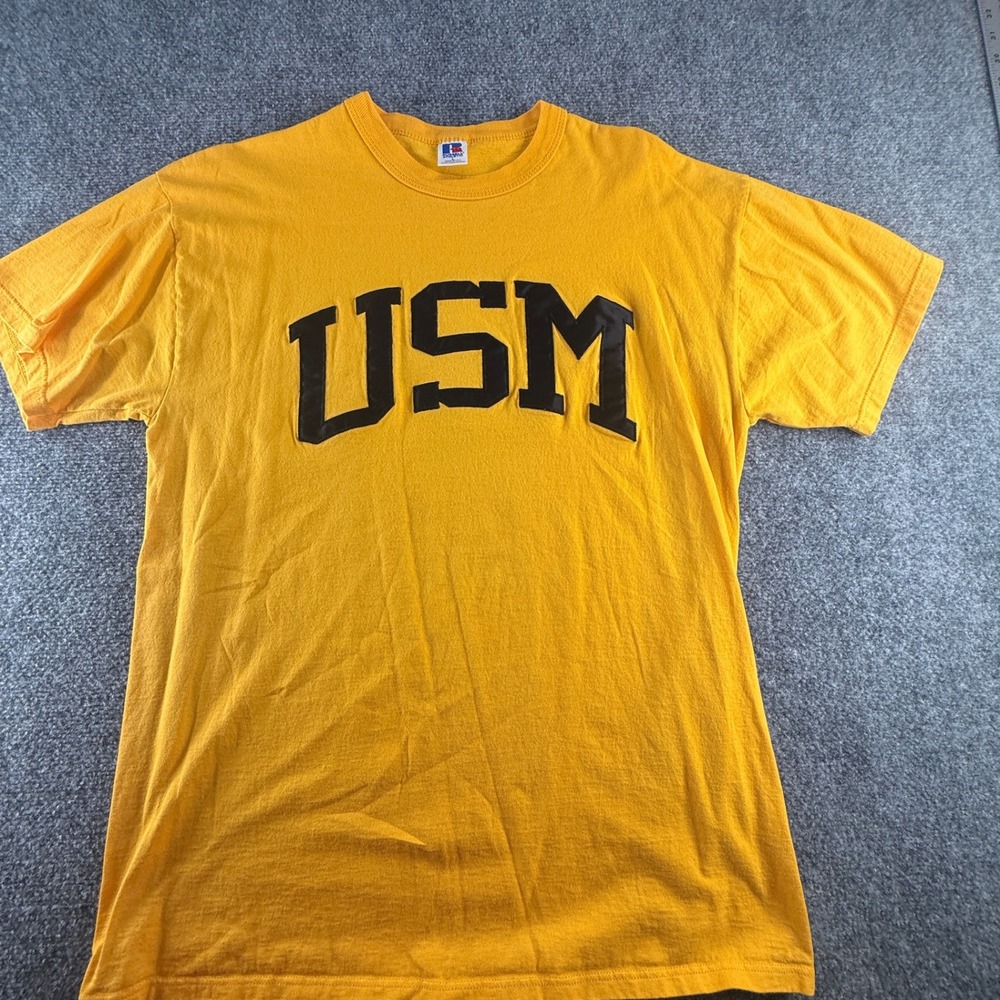 Vintage Russell Athletic USM Southern Miss T Shirt Gold Yellow Large USA Made